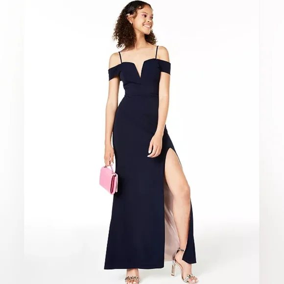 City Studios Juniors' Off-The-Shoulder Gown - Navy - Size 7